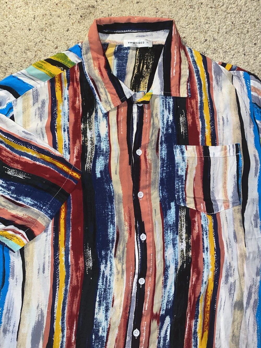 RARE Island Vibe Adult XL Rayon Colorful Striped Caribbean Button Down Shirt
